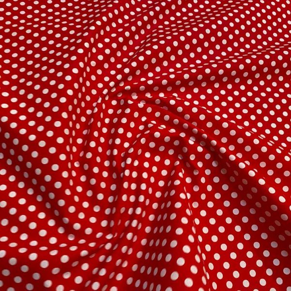Popelín Rojo Lunar Blanco Pequeño.