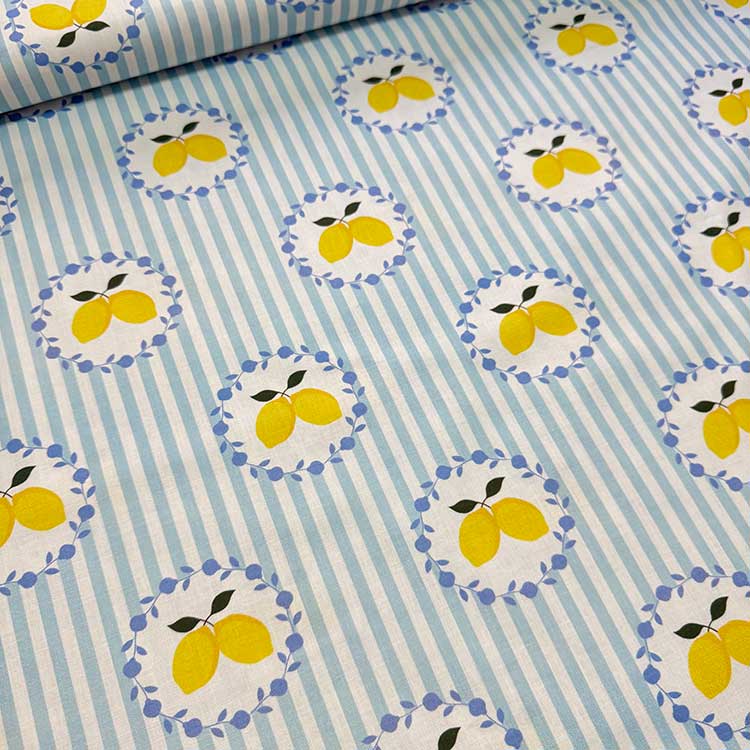Popelín De Algodón Limones Y Rayas. - Imagen 3