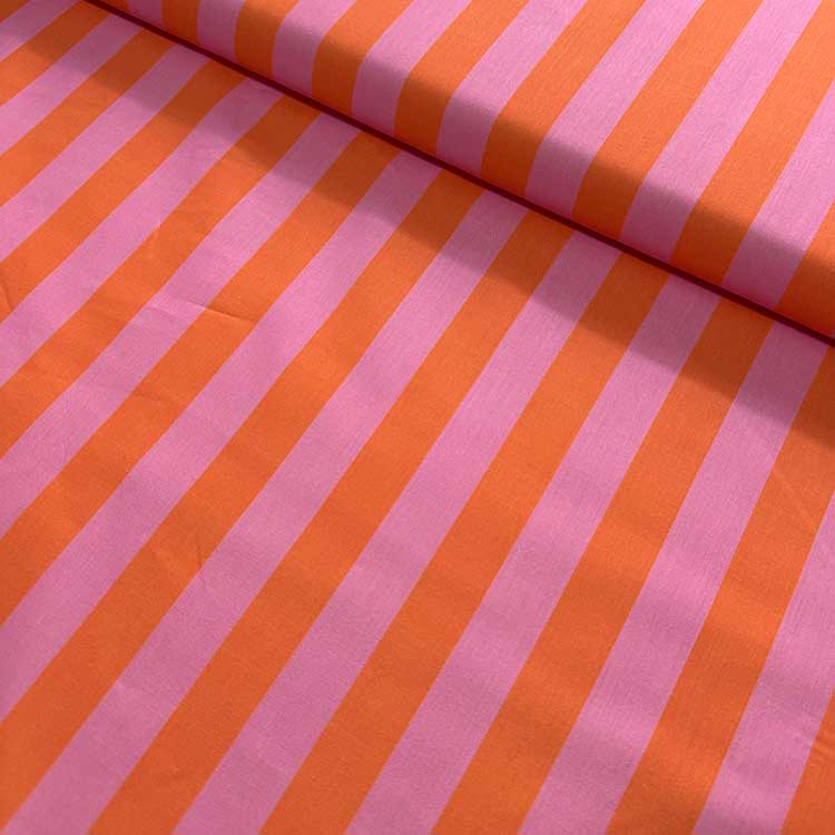 Tela Lineas Rosa Y Naranja