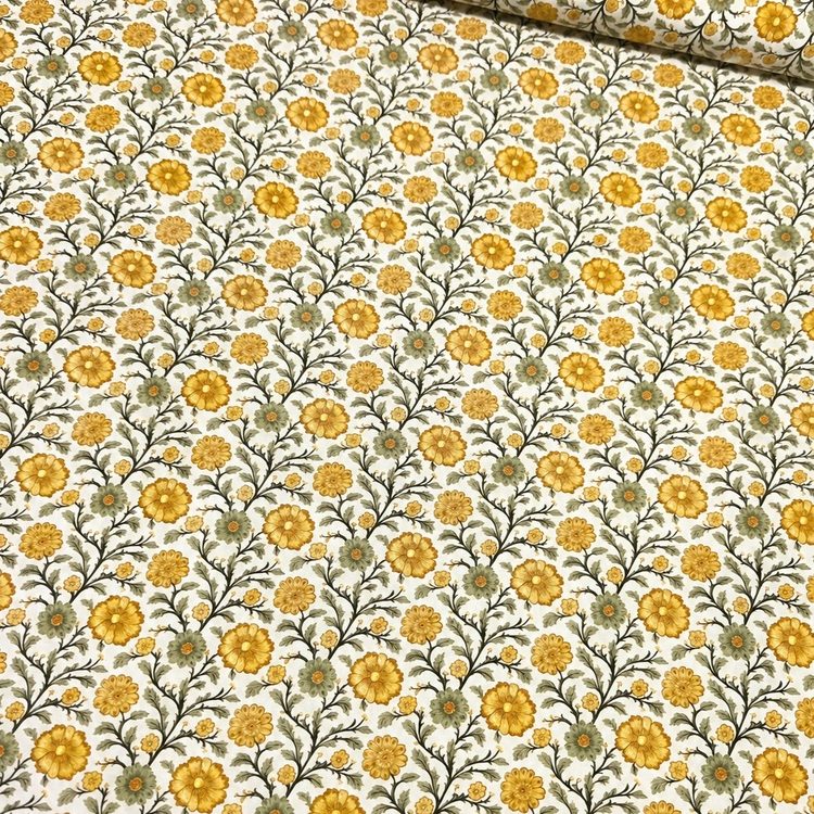 Tela De Flores Mostaza