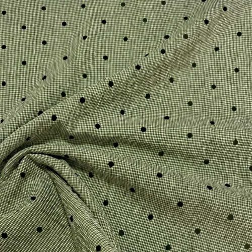 Vichy Seersucker Lunar de Terciopelo Verde Oliva.